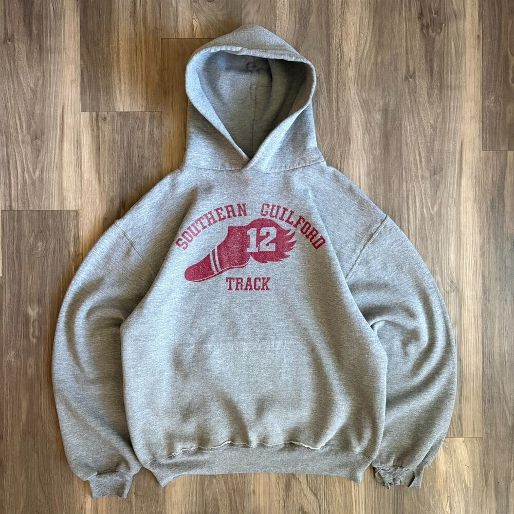 Vintage Russell Athletic Gray Track Hoodie Sweatshirt Men's Size M USA Made